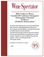 Evidence <br> ~ of divine intervention ~ <br> 2021 Coombsville Cabernet Sauvignon